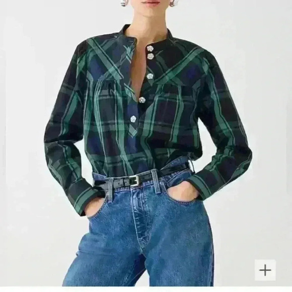 J. Crew Fresco top with jewel buttons in Black Watch tartan Size XXS - Picture 1 of 11